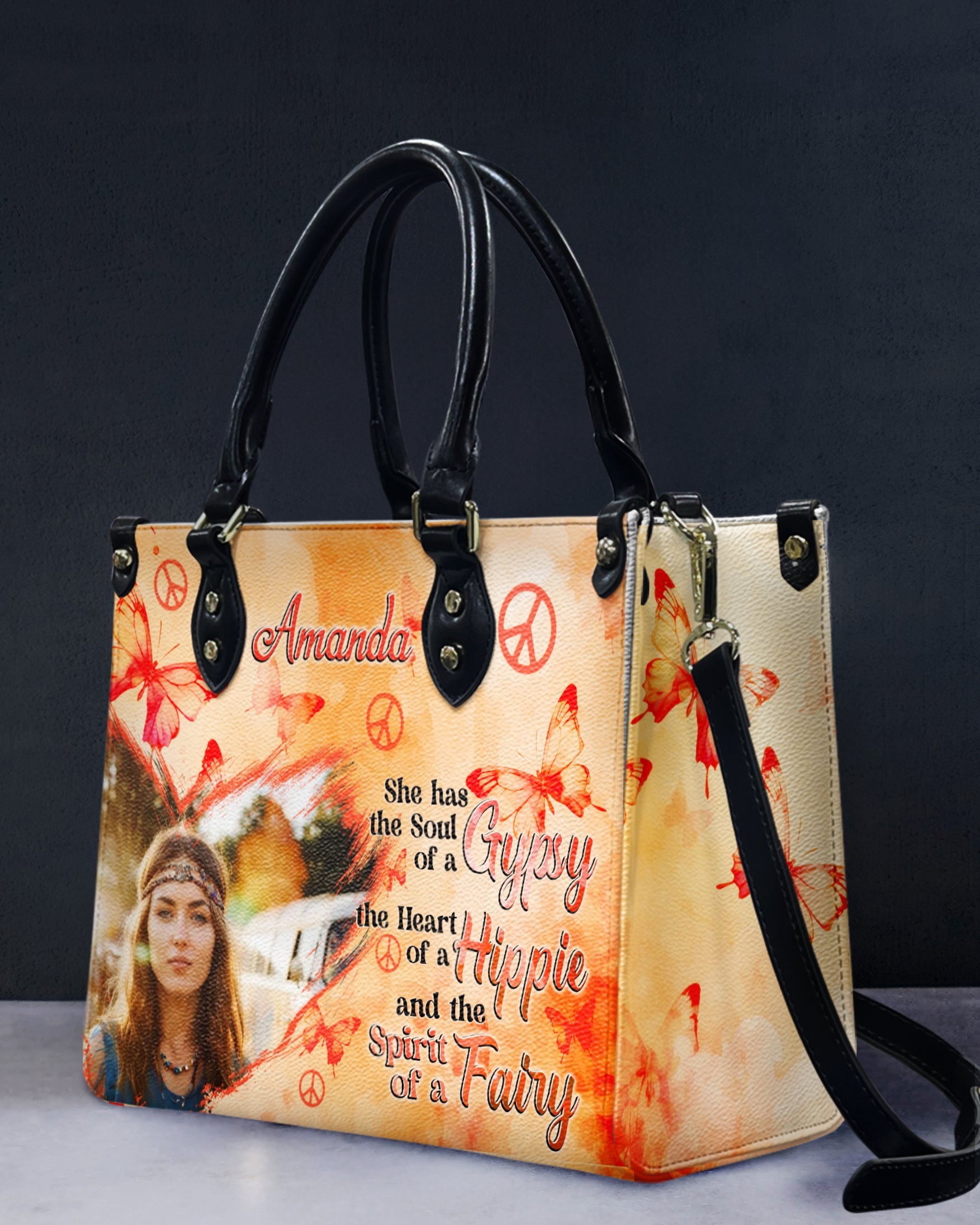 Custom Photo and Name Soul of a Gypsy Heart of Hippie Spirit of Fairy Personalized Leather Bag _2_ nfcEu