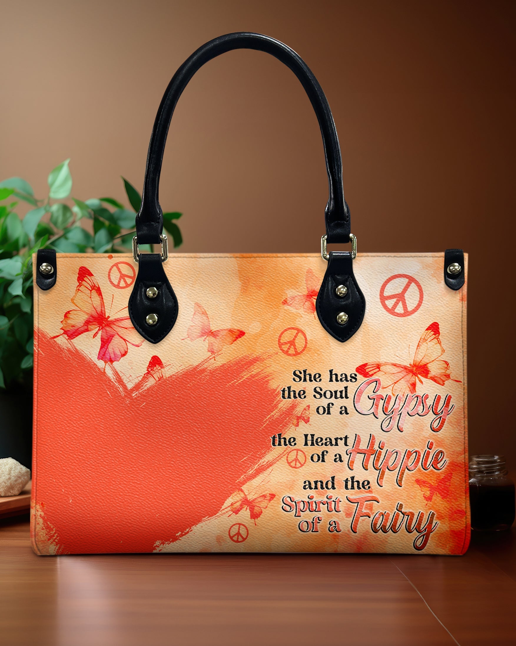 Custom Photo and Name Soul of a Gypsy Heart of Hippie Spirit of Fairy Personalized Leather Bag _3_ 4Rh8S