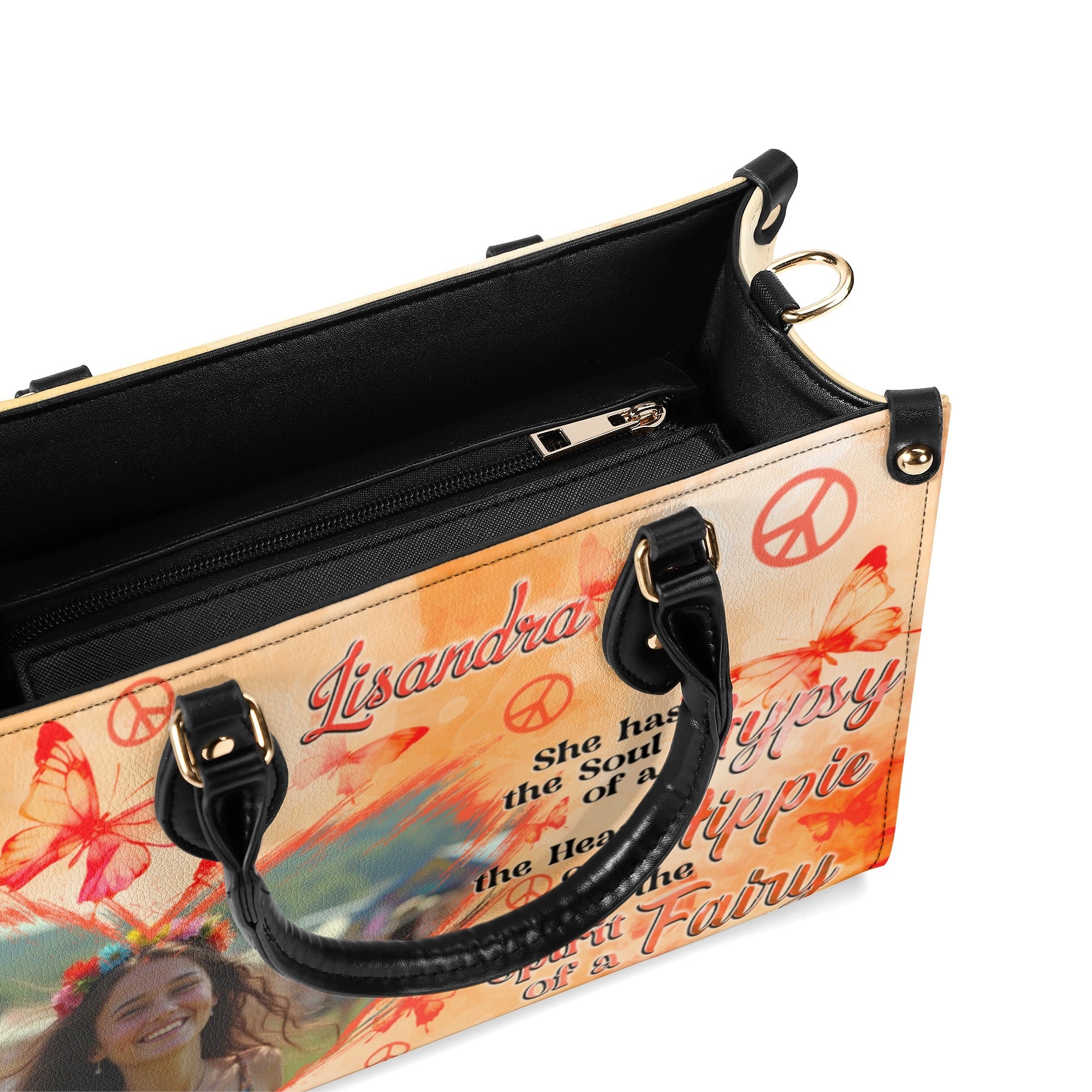 Custom Photo and Name Soul of a Gypsy Heart of Hippie Spirit of Fairy Personalized Leather Bag _5_ CJm72