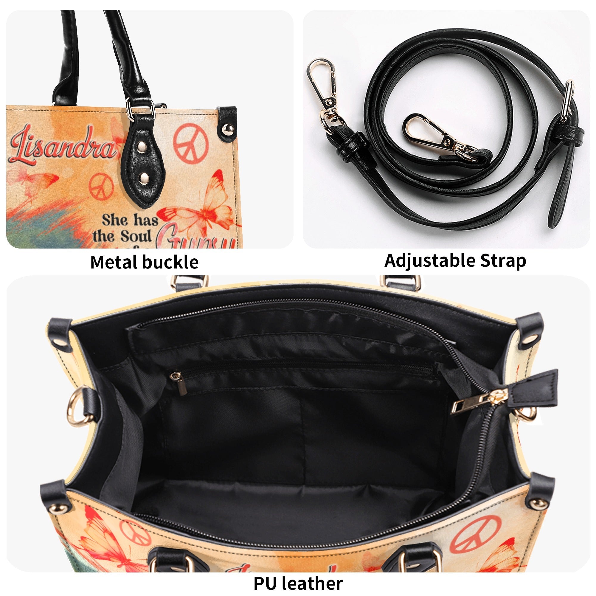 Custom Photo and Name Soul of a Gypsy Heart of Hippie Spirit of Fairy Personalized Leather Bag _6_ 7ULiw