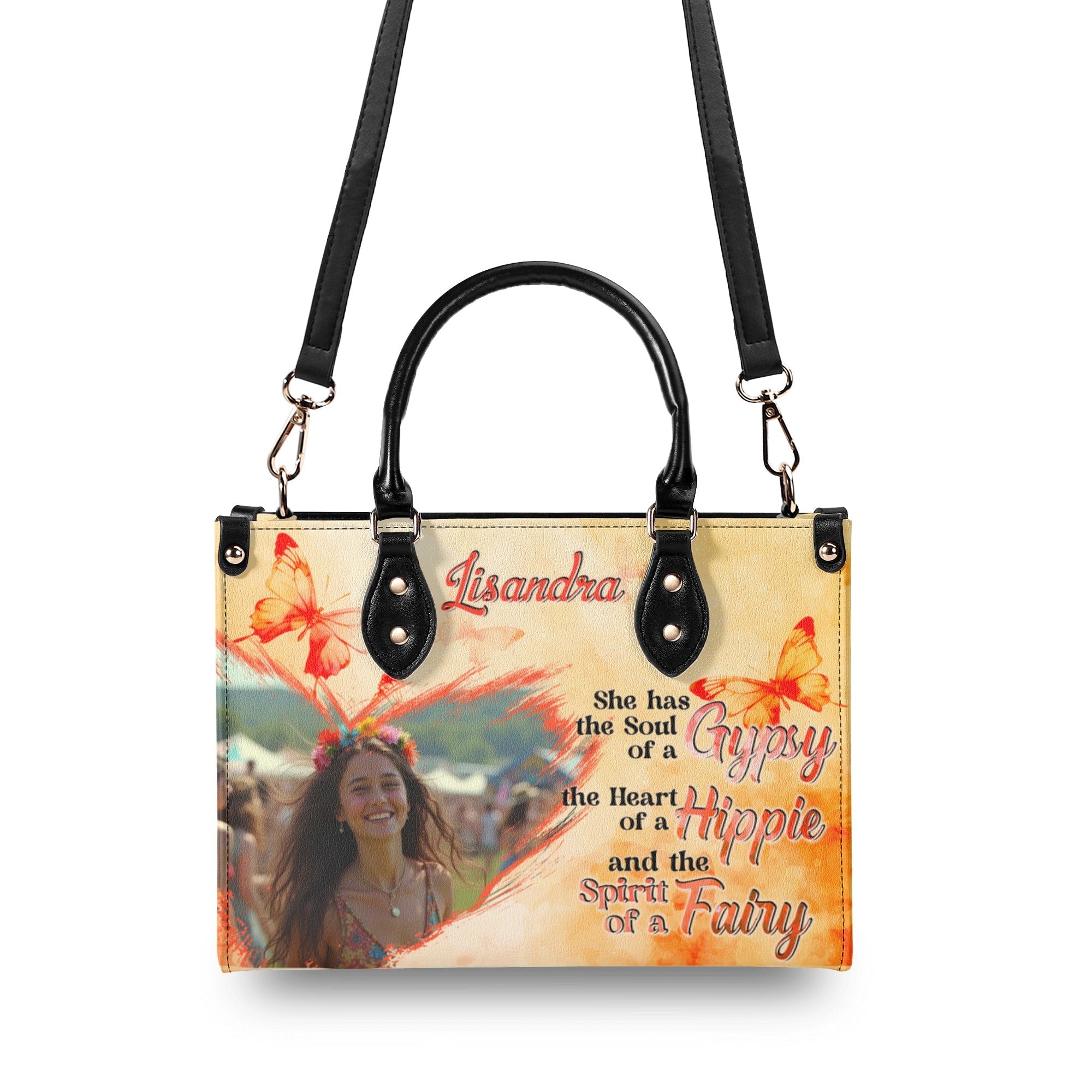 Custom Photo and Name Soul of a Gypsy Heart of Hippie Spirit of Fairy Personalized Leather Bag _8_ WSiTx