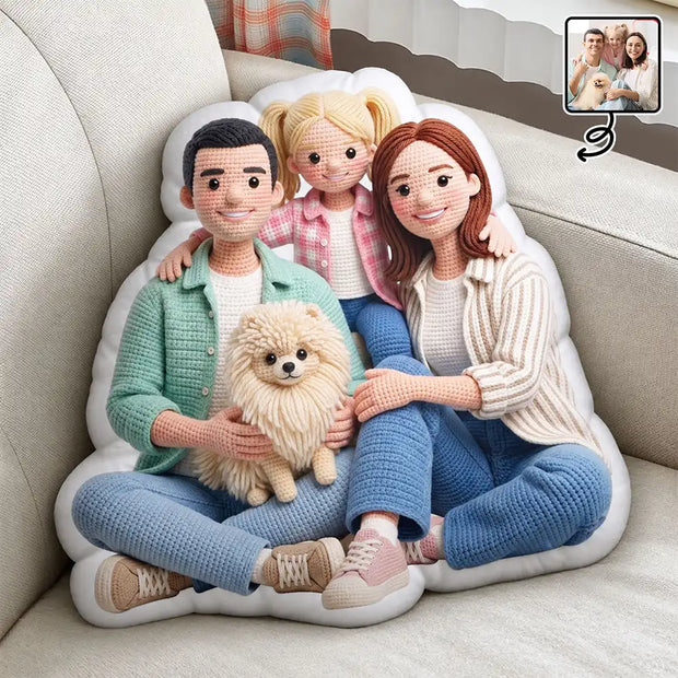 Custom Photo Crochet Doll Effect Happy Family Gifts - Personalized Custom Shaped Pillow