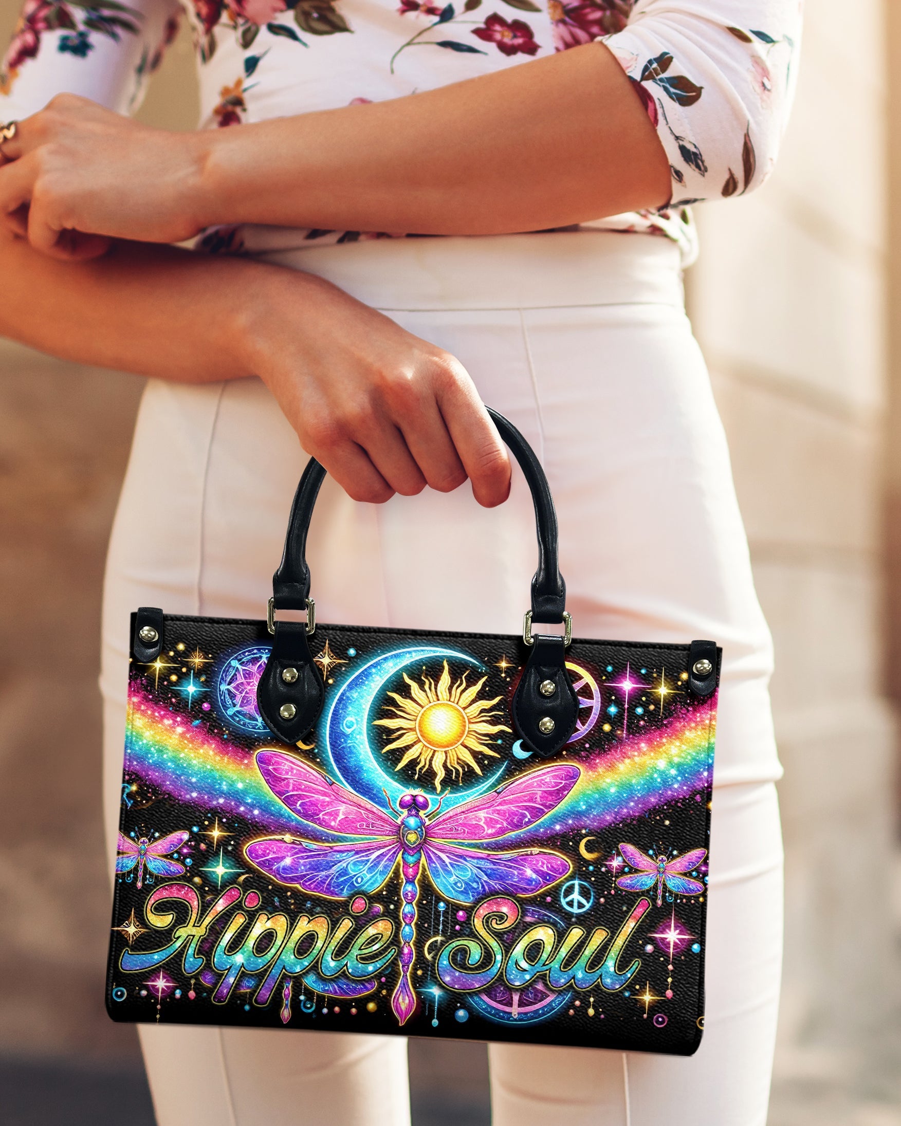 Custome Name Hippie Soul Celestial Dragonfly Personalized Leather Bag Gift for Women _4_ OhHWF