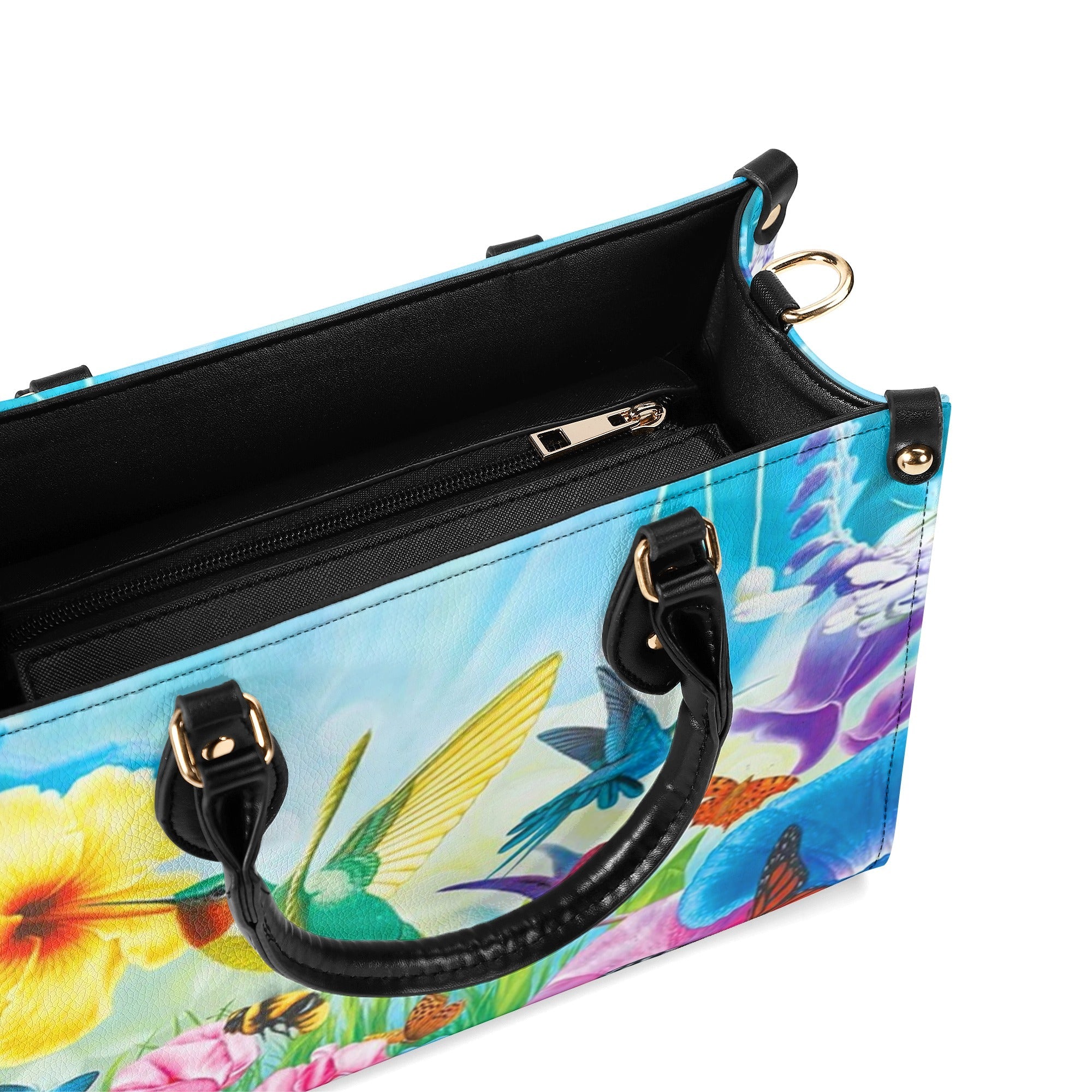 Custome Name Hummingbird Colorful Butterfly Floral Personalized Leather Bag Gift For Women _10_ VJQVf