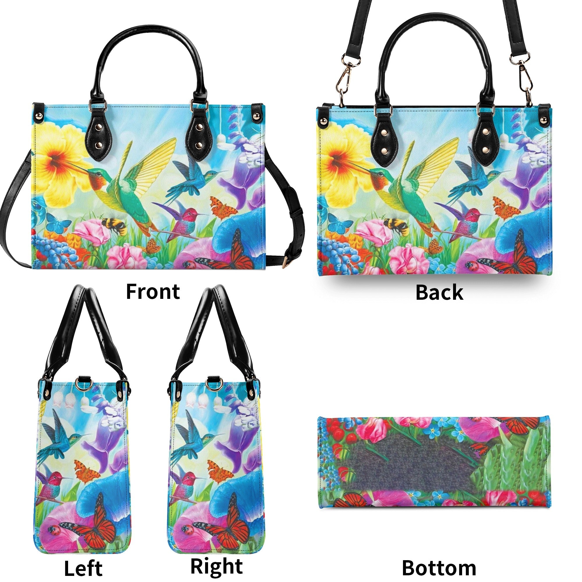Custome Name Hummingbird Colorful Butterfly Floral Personalized Leather Bag Gift For Women _11_ 3HJEk