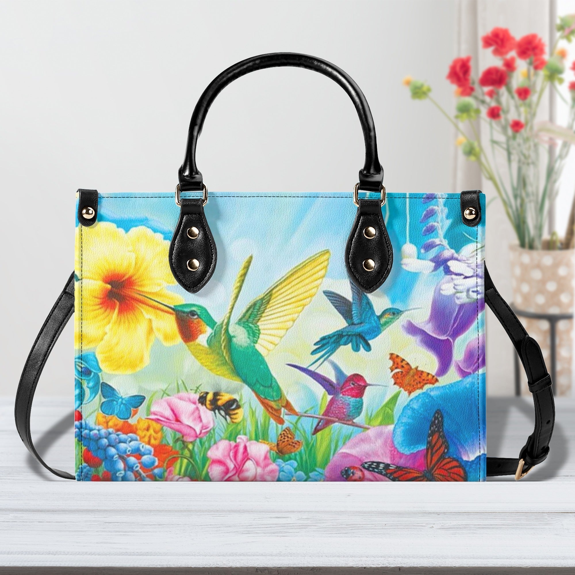 Custome Name Hummingbird Colorful Butterfly Floral Personalized Leather Bag Gift For Women _5_ 06cIw
