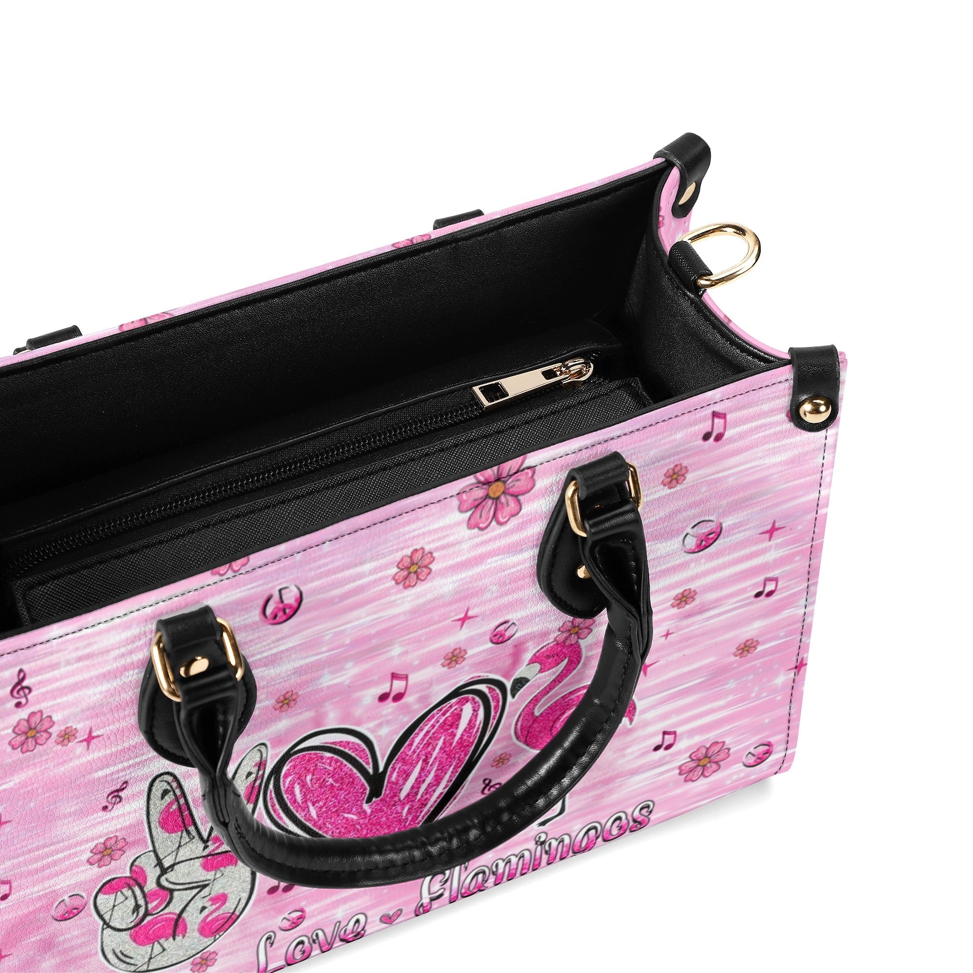 Custome Name Peace Love Flamingos Personalized Pink Leather Bag Gift for Women _10_ UWHXE