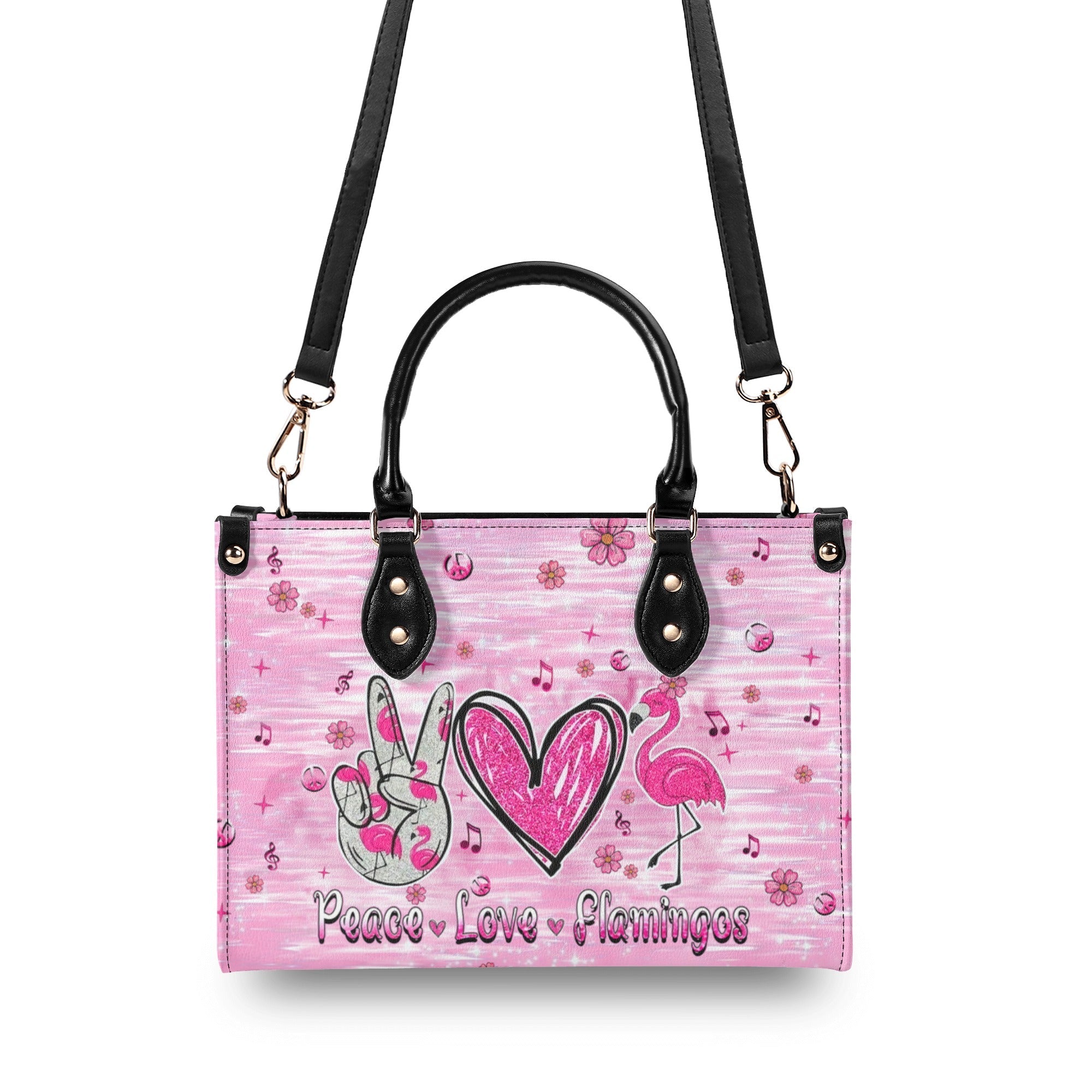 Custome Name Peace Love Flamingos Personalized Pink Leather Bag Gift for Women _4_ wpUKA