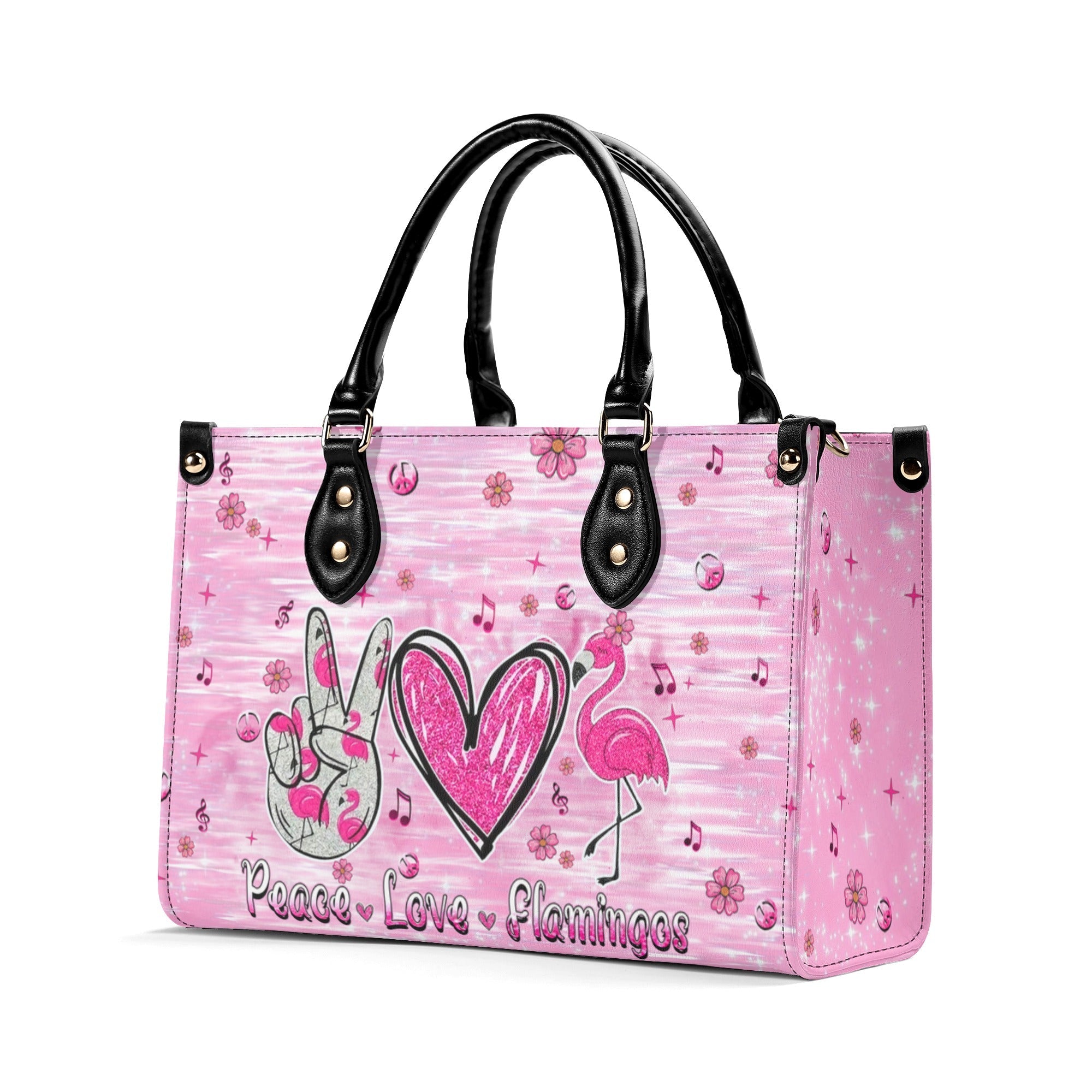Custome Name Peace Love Flamingos Personalized Pink Leather Bag Gift for Women _7_ FVLAt