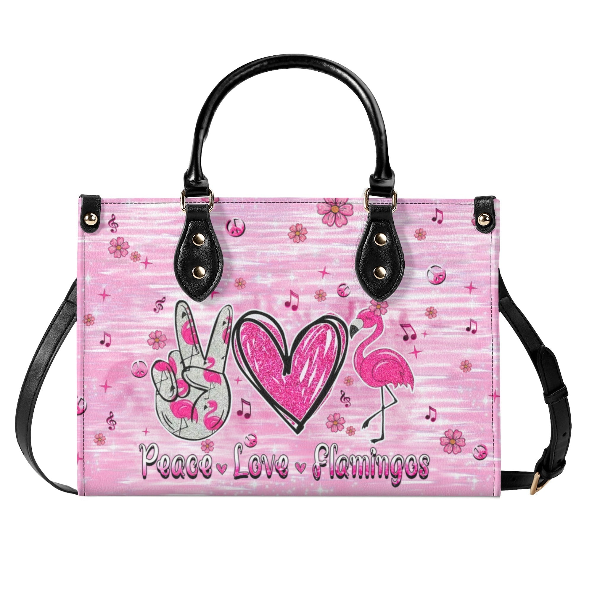 Custome Name Peace Love Flamingos Personalized Pink Leather Bag Gift for Women _8_ WD4Cp