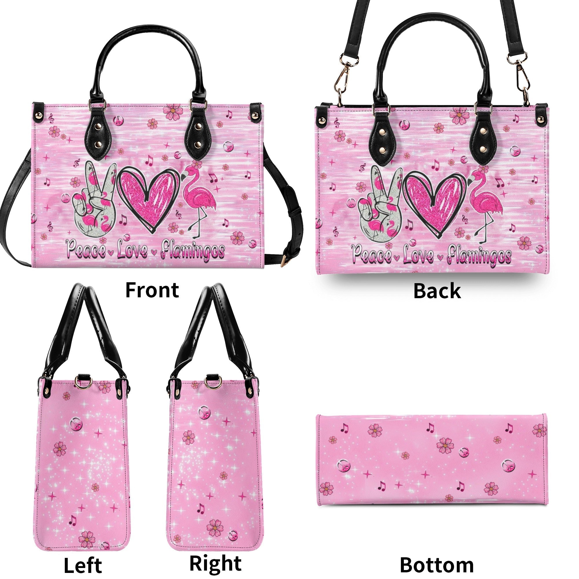 Custome Name Peace Love Flamingos Personalized Pink Leather Bag Gift for Women _9_ IQ2LA