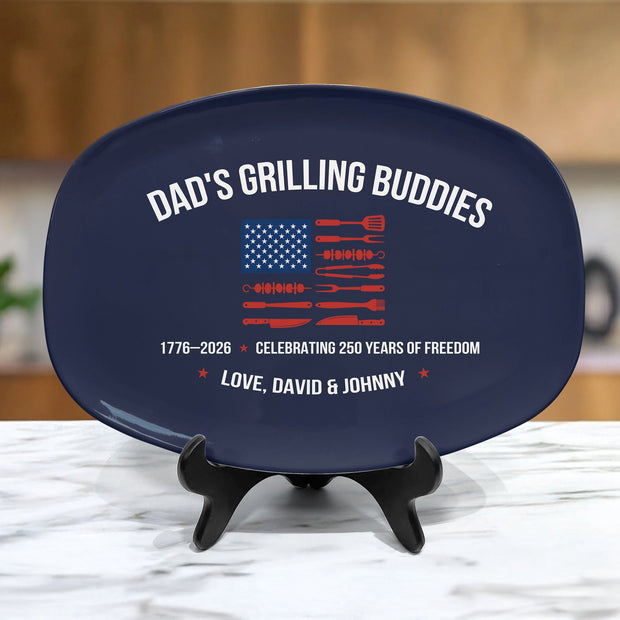 Dad, Grandpa, Papa Grilling Patriotic Bbq Grill Master Gift American Flag - Personalized Platter - Gift For Father's Day
