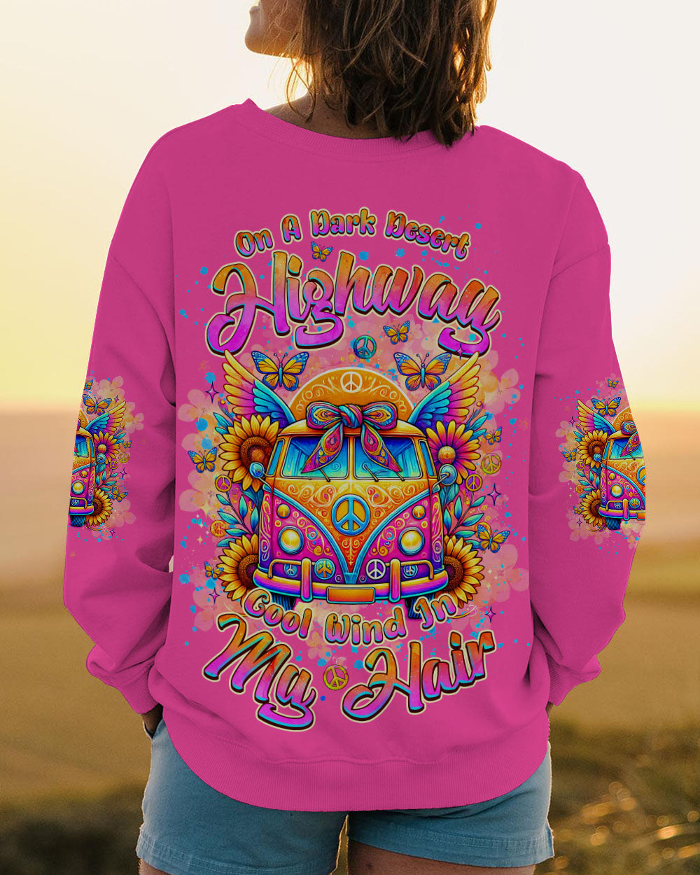 Desert Highway Cool Wind in My Hair Peace Van Colorful Hippie AOP Shirts _3_ xn961