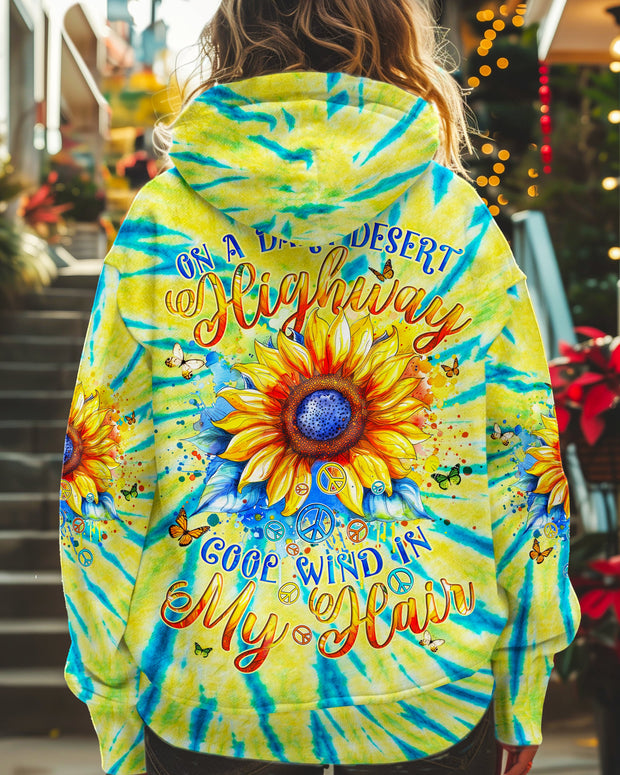 Desert Highway Cool Wind in My Hair - Sunflower Peace Signs Tie Dye - AOP Shirts