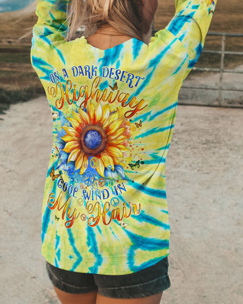 Desert Highway Cool Wind in My Hair Sunflower Peace Signs Tie Dye AOP Shirts _3_ HB8Nl