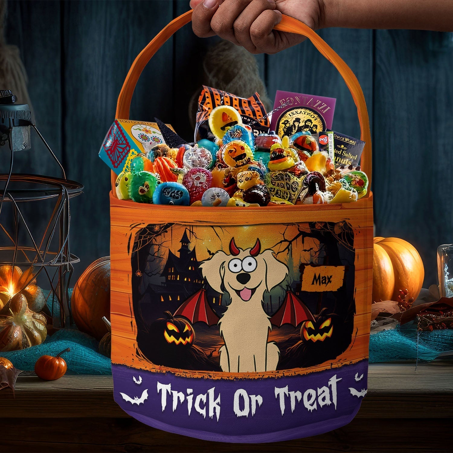 Dog Halloween Trick Or Treat Bag Personalized Halloween Spooky Basket_2