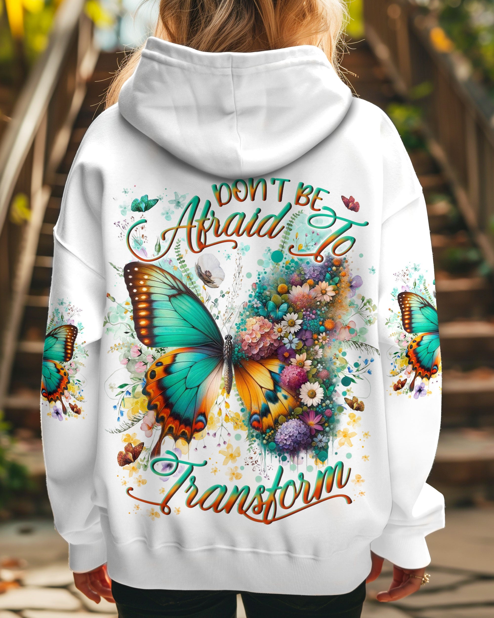Don_E2_80_99t Be Afraid to Transform Butterfly Floral Inspirational AOP Shirts _1_ QSex7