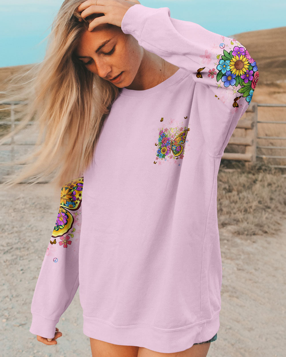 Don_E2_80_99t Be Afraid to Transform Butterfly Floral Inspirational Graphic for Women AOP Shirts _6_ DBEvL