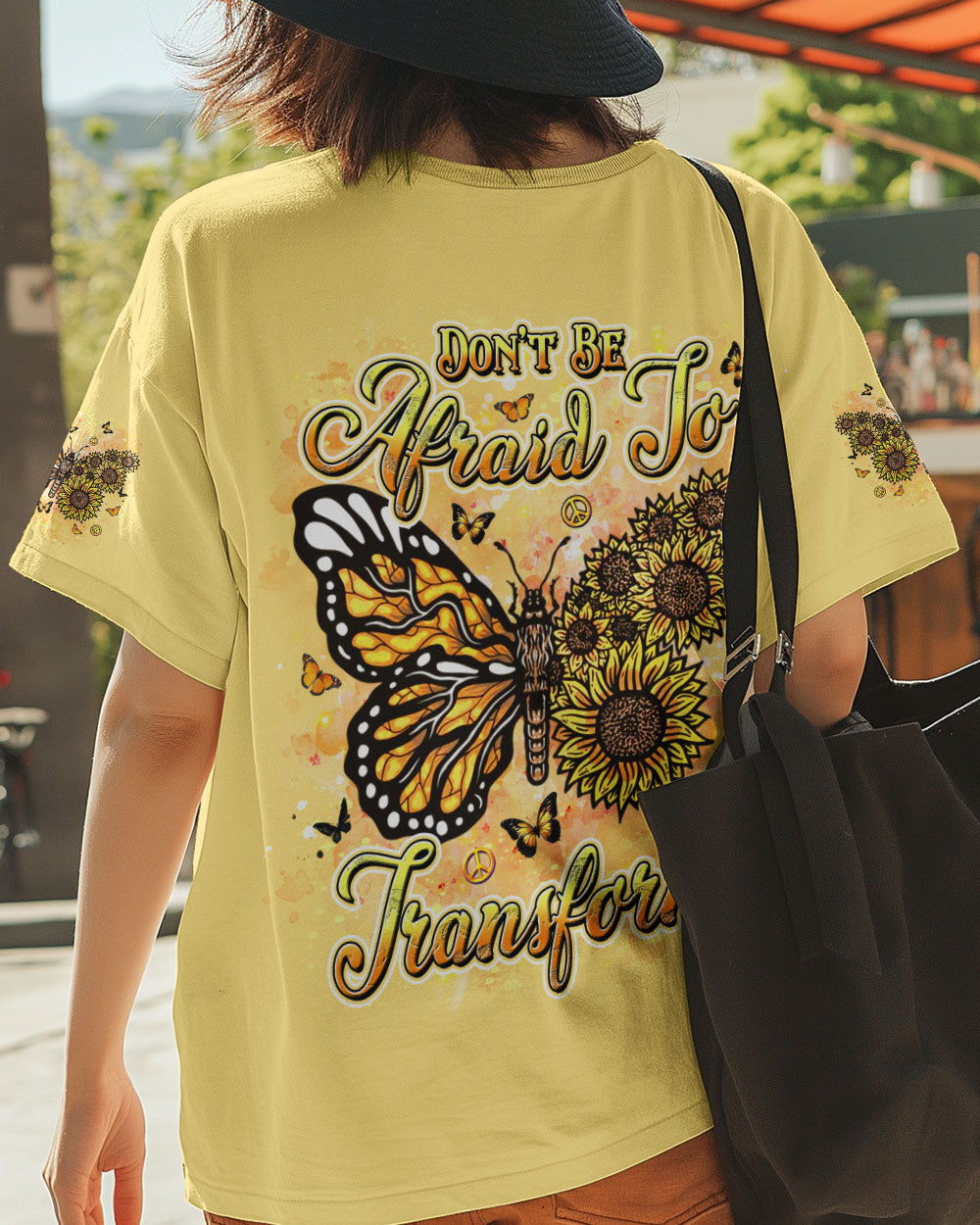 Don_E2_80_99t Be Afraid to Transform Butterfly and Sunflower Inspirational AOP Shirts _1_ og7VL