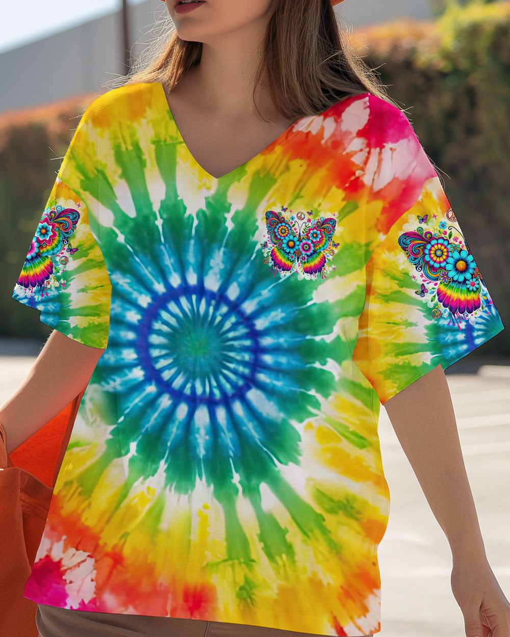 Don_E2_80_99t Be Afraid to Transform Colorful Butterfly Hippie Tie Dye Graphic for Women AOP Shirts _14_ PlxOu