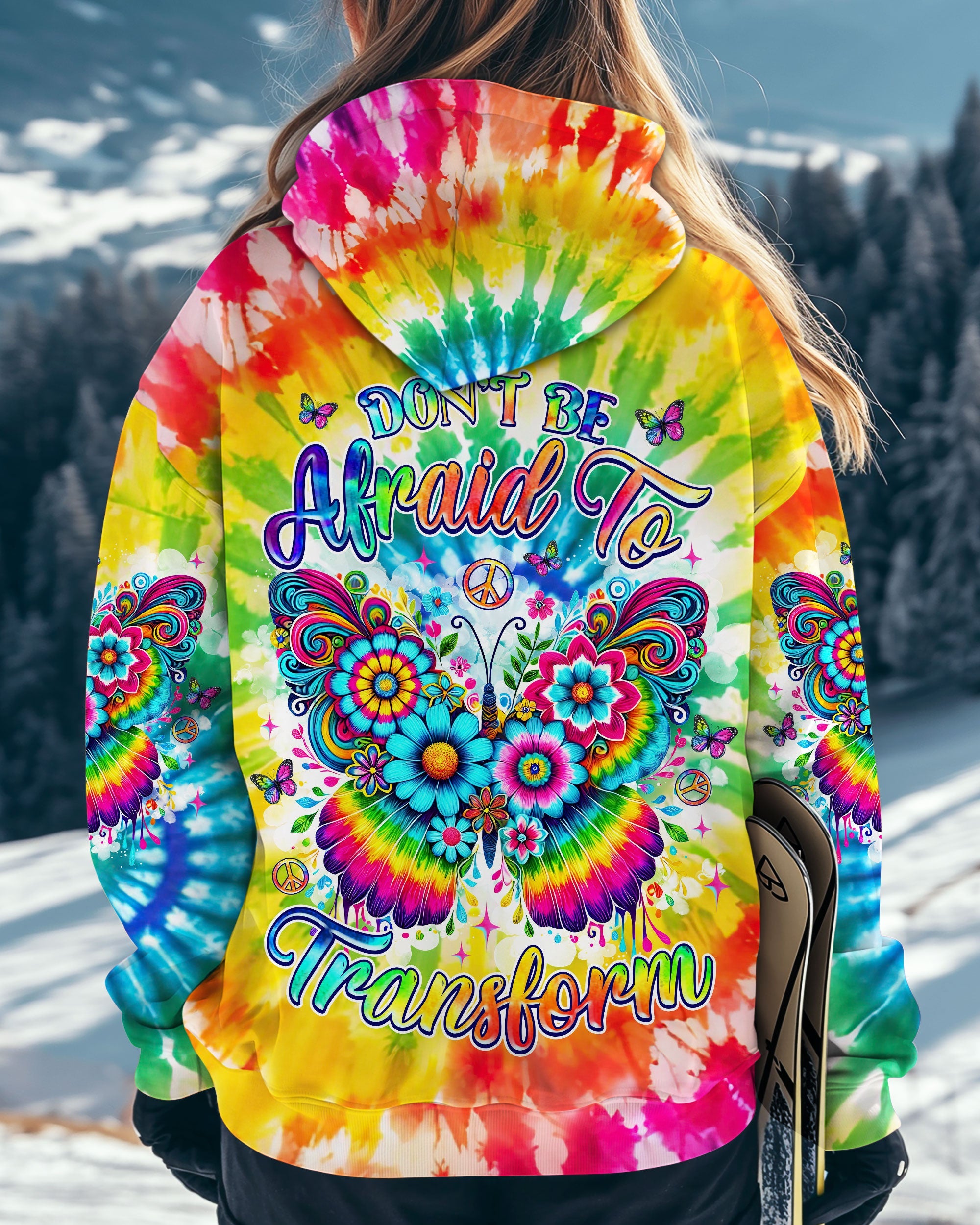 Don_E2_80_99t Be Afraid to Transform Colorful Butterfly Hippie Tie Dye Graphic for Women AOP Shirts _3_ PHpsu