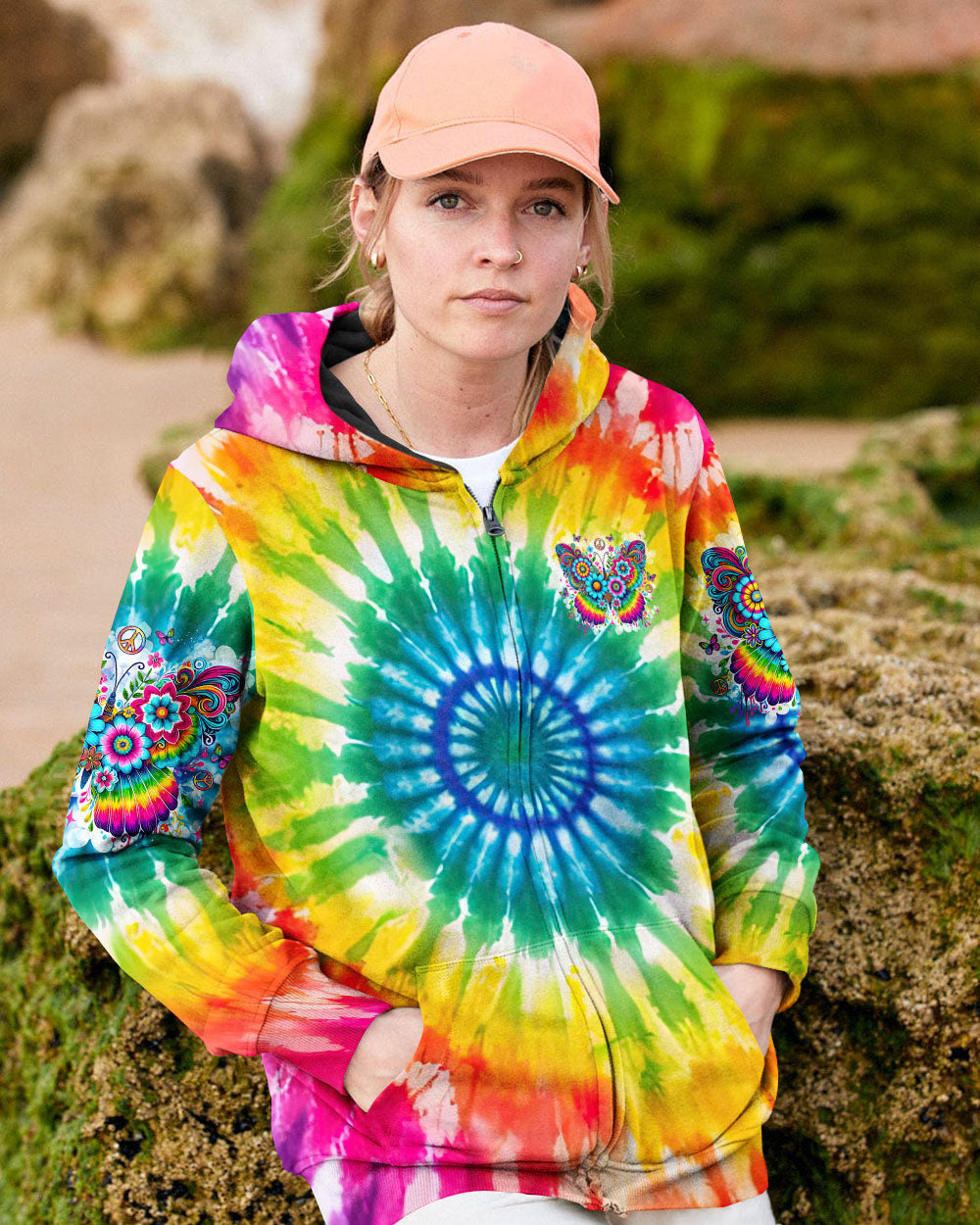 Don_E2_80_99t Be Afraid to Transform Colorful Butterfly Hippie Tie Dye Graphic for Women AOP Shirts _6_ aHaVP