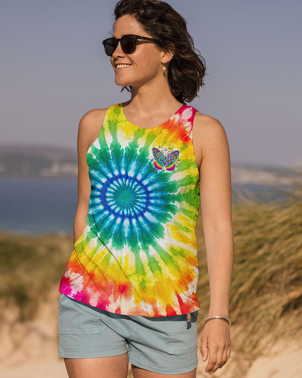 Don_E2_80_99t Be Afraid to Transform Colorful Butterfly Hippie Tie Dye Graphic for Women AOP Shirts _8_ ehqnA