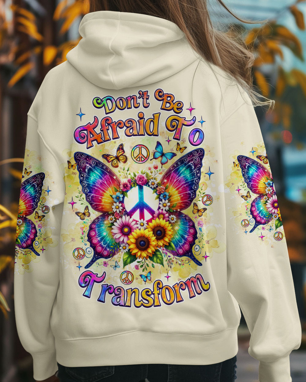 Don_E2_80_99t Be Afraid to Transform Peace Butterfly Floral Graphic AOP Shirts _12_ xFt8c