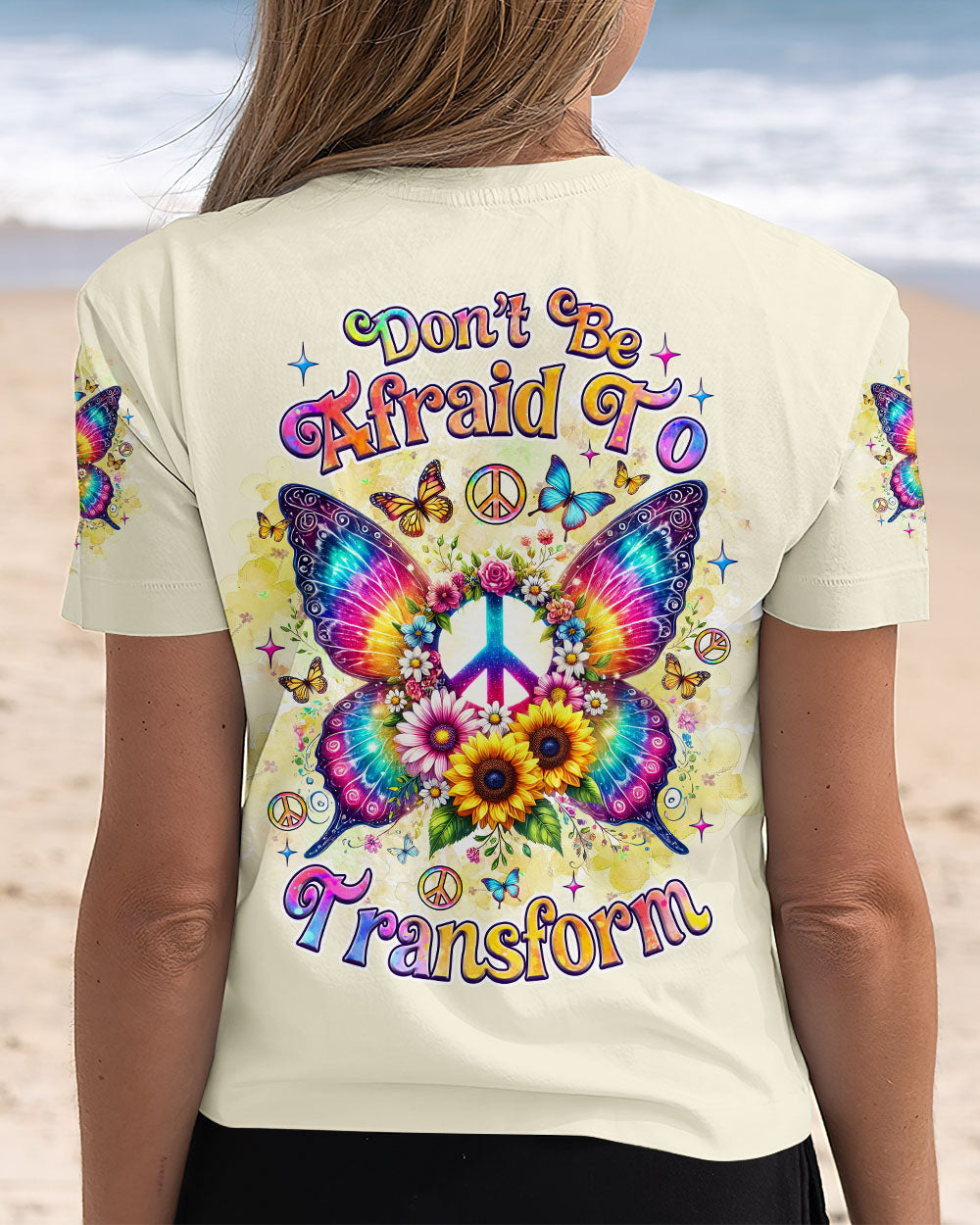 Don_E2_80_99t Be Afraid to Transform Peace Butterfly Floral Graphic AOP Shirts _3_ aYdnO