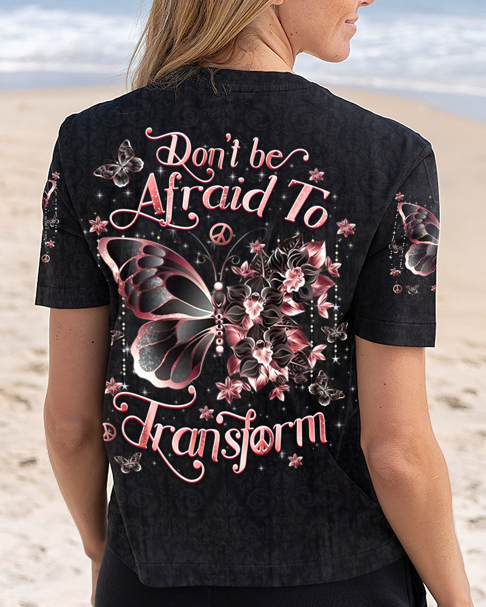 Don_E2_80_99t Be Afraid to Transform Peace Pink Butterfly Floral Graphic AOP Shirts _12_ 7irE0