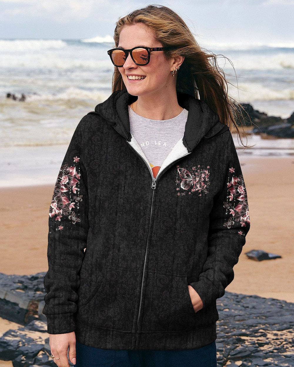 Don_E2_80_99t Be Afraid to Transform Peace Pink Butterfly Floral Graphic AOP Shirts _4_ xHRsy