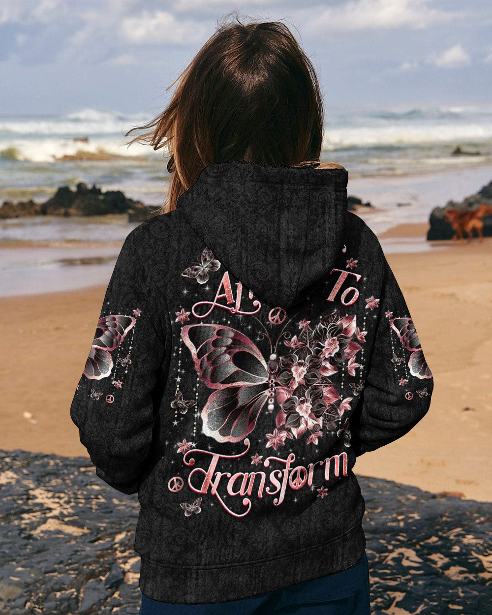 Don_E2_80_99t Be Afraid to Transform Peace Pink Butterfly Floral Graphic AOP Shirts _5_ 1vxqk