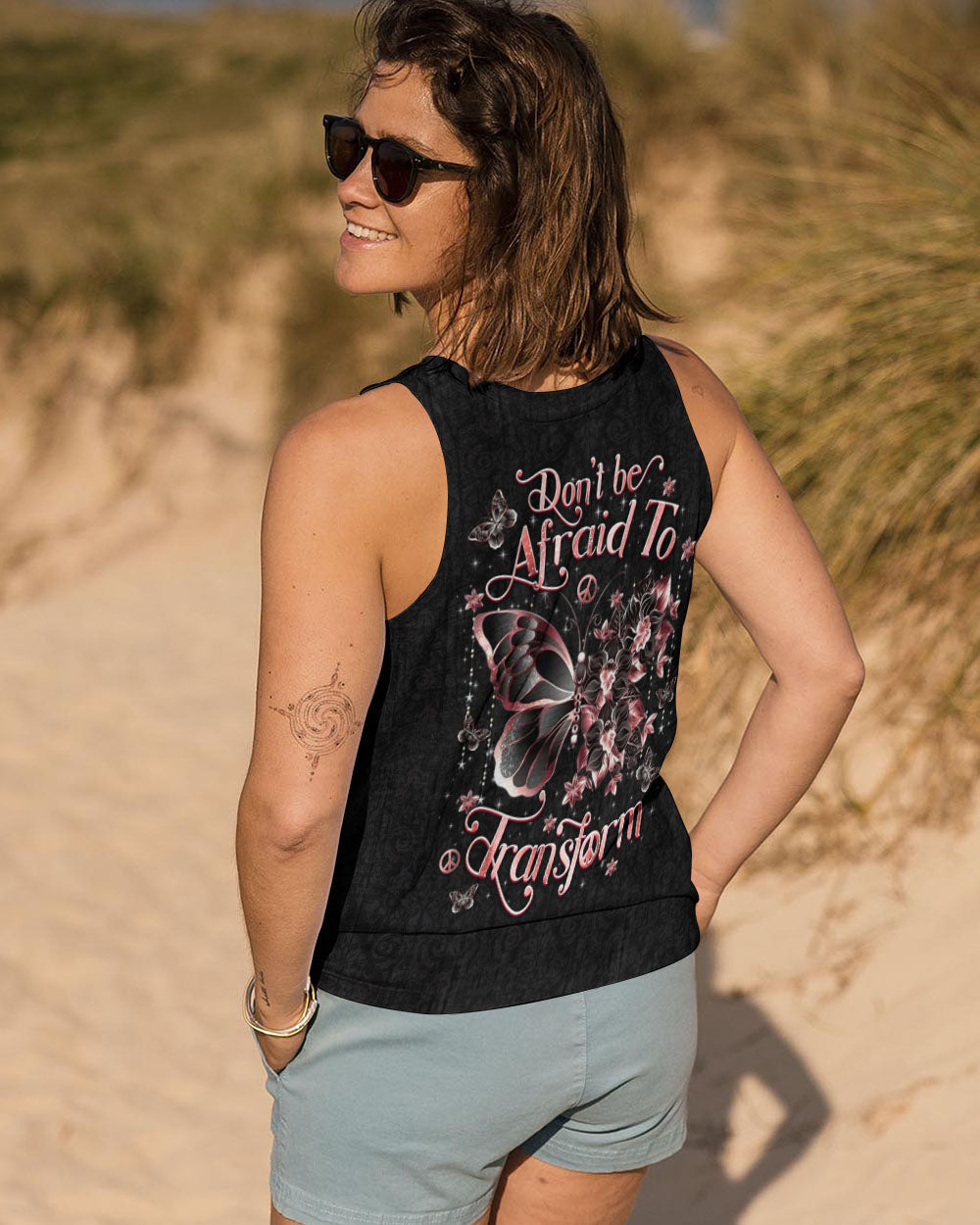 Don_E2_80_99t Be Afraid to Transform Peace Pink Butterfly Floral Graphic AOP Shirts _7_ HaKsA