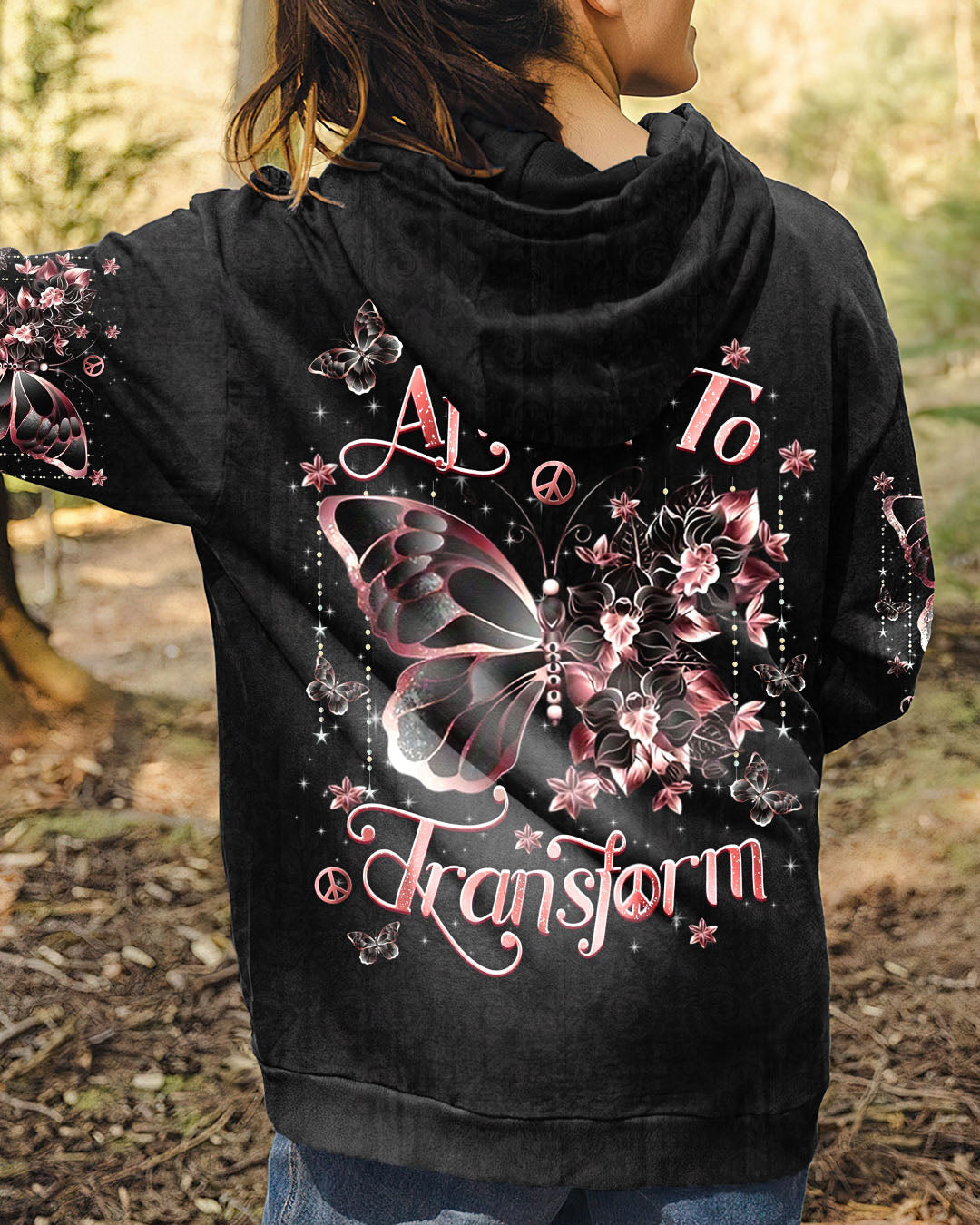 Don_E2_80_99t Be Afraid to Transform Peace Pink Butterfly Floral Graphic AOP Shirts _8_ 1Fcs4