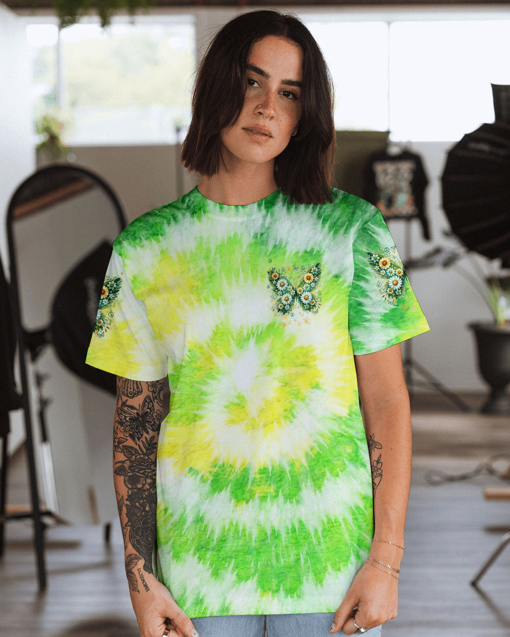 Don_E2_80_99t Be Afraid to Transform Tie Dye Butterfly Motivational Hippie Style for Women AOP Shirts _14_ BxxhU