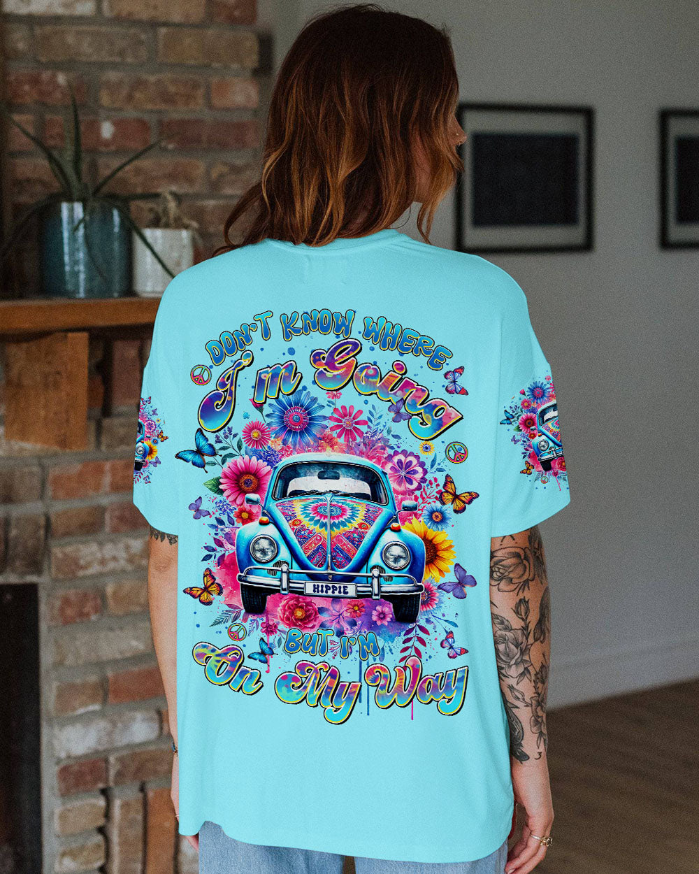 Don_E2_80_99t Know Where I_E2_80_99m Going But I_E2_80_99m On My Way Hippie VW Bug and Flower AOP Shirts _10_ w1s9g