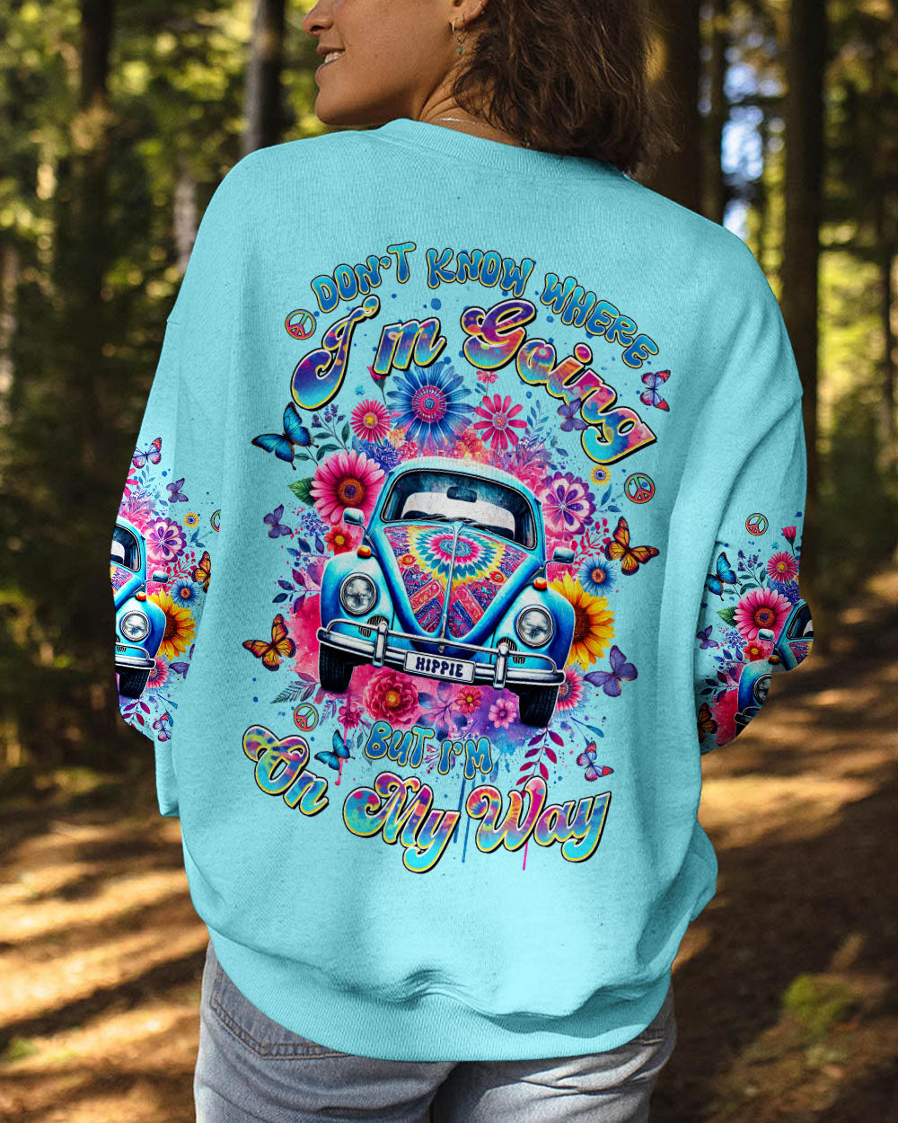 Don_E2_80_99t Know Where I_E2_80_99m Going But I_E2_80_99m On My Way Hippie VW Bug and Flower AOP Shirts _5_ 1T86M