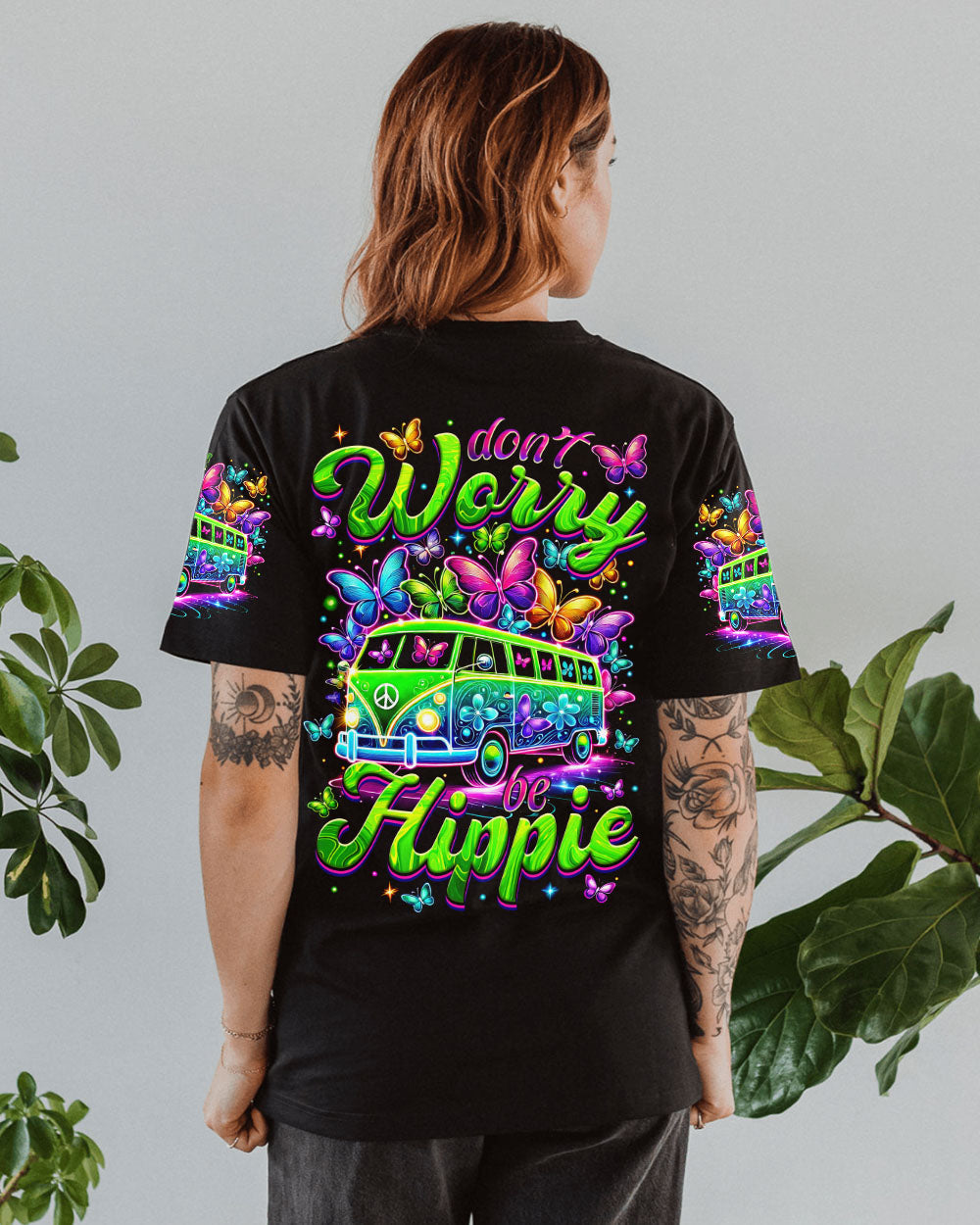 Don_E2_80_99t Worry Be Hippie Neon Peace Van and Butterfly Hippie Graphic AOP Shirts _12_ UQaVl
