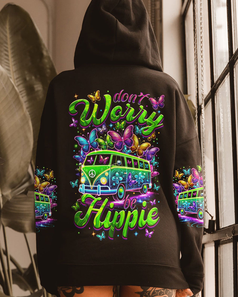 Don_E2_80_99t Worry Be Hippie Neon Peace Van and Butterfly Hippie Graphic AOP Shirts _13_ GhLx7