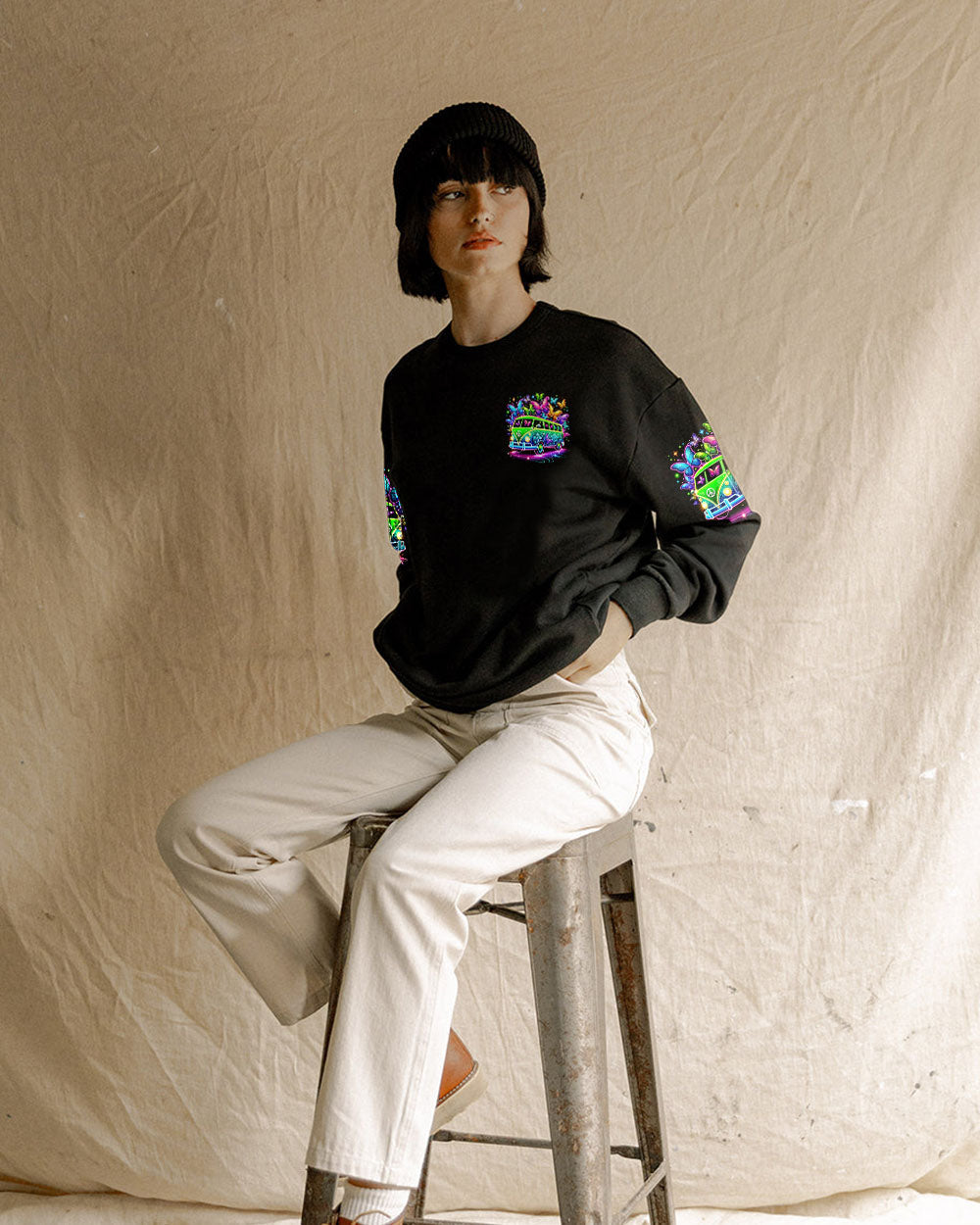 Don_E2_80_99t Worry Be Hippie Neon Peace Van and Butterfly Hippie Graphic AOP Shirts _6_ XHY7o