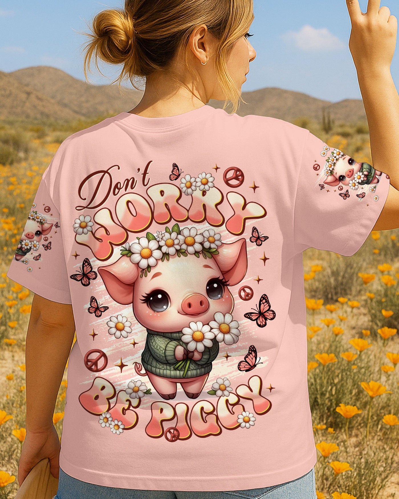Don_E2_80_99t Worry Be Piggy Cute Pig with Flower Crown _26 Peace Sign AOP Shirts _1_ SJ7fs