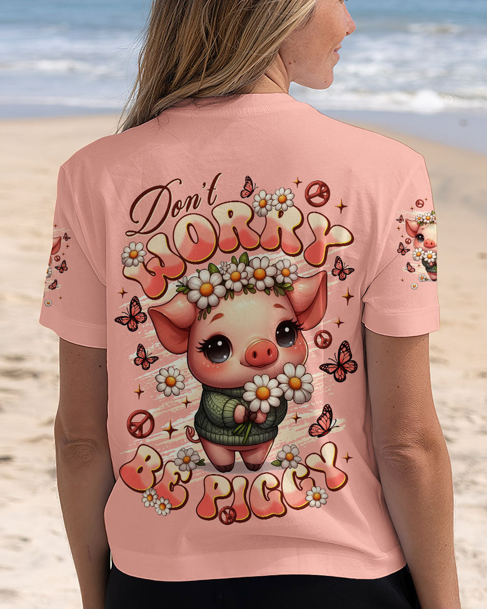 Don_E2_80_99t Worry Be Piggy Cute Pig with Flower Crown _26 Peace Sign AOP Shirts _3_ g3Bum