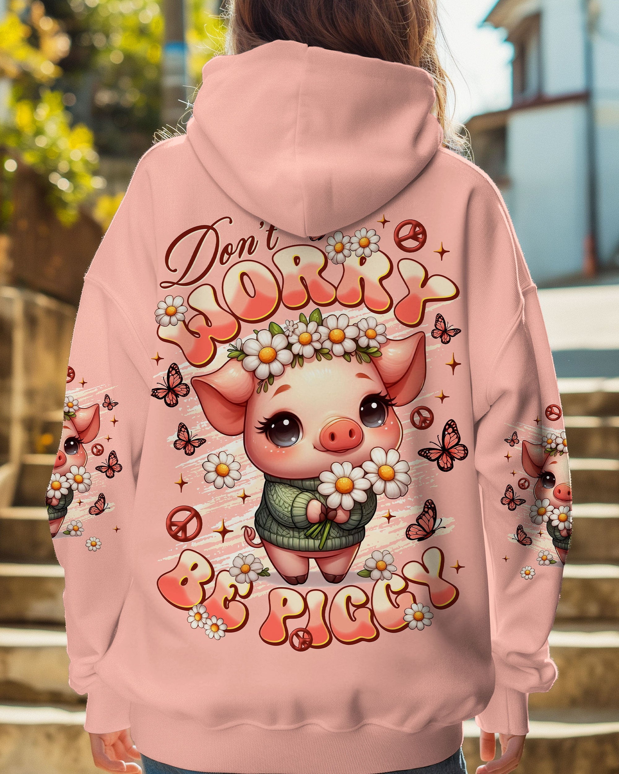 Don_E2_80_99t Worry Be Piggy Cute Pig with Flower Crown _26 Peace Sign AOP Shirts _5_ k09Y1