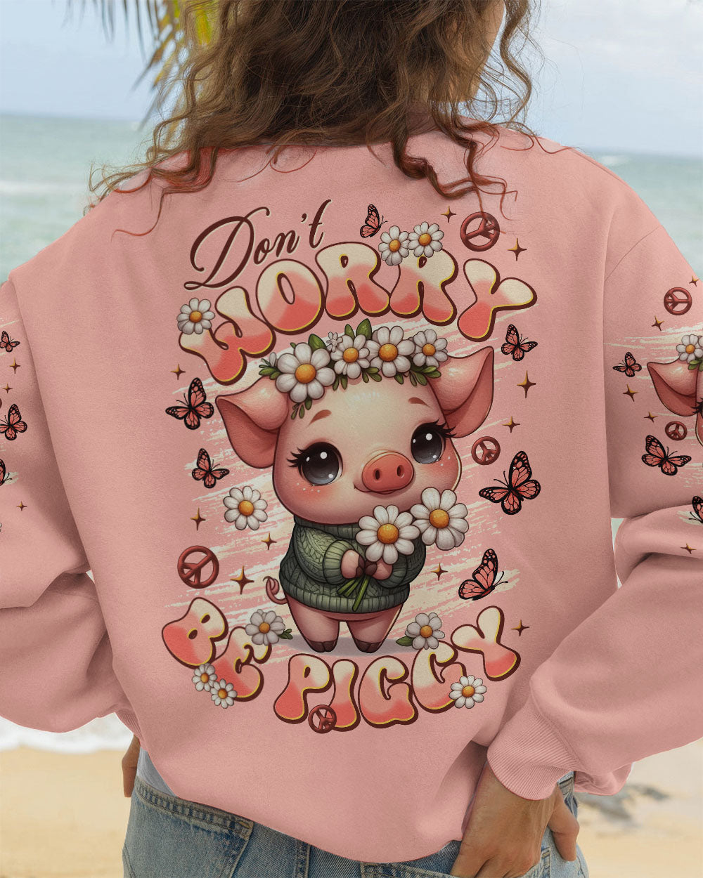 Don_E2_80_99t Worry Be Piggy Cute Pig with Flower Crown _26 Peace Sign AOP Shirts _7_ KgZTL