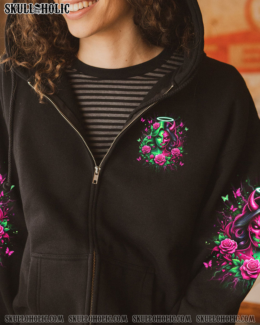 Dont Ever Put Me I Can Be Half Angel Half Devil Skull Gothic Graphic AOP Shirts _10_ Fvy7d