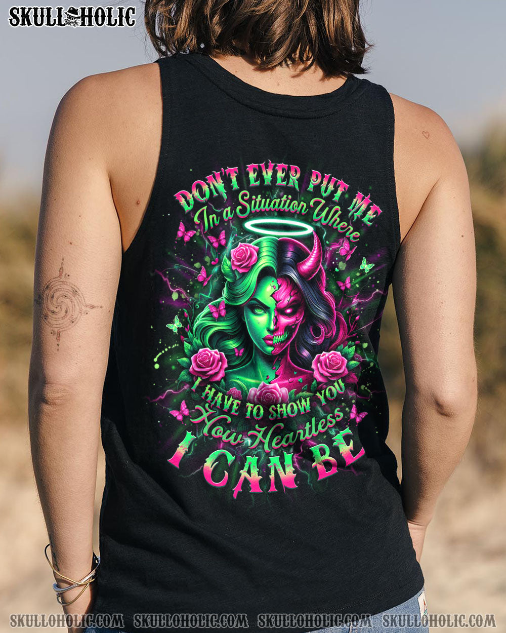 Dont Ever Put Me I Can Be Half Angel Half Devil Skull Gothic Graphic AOP Shirts _13_ 83Ujs
