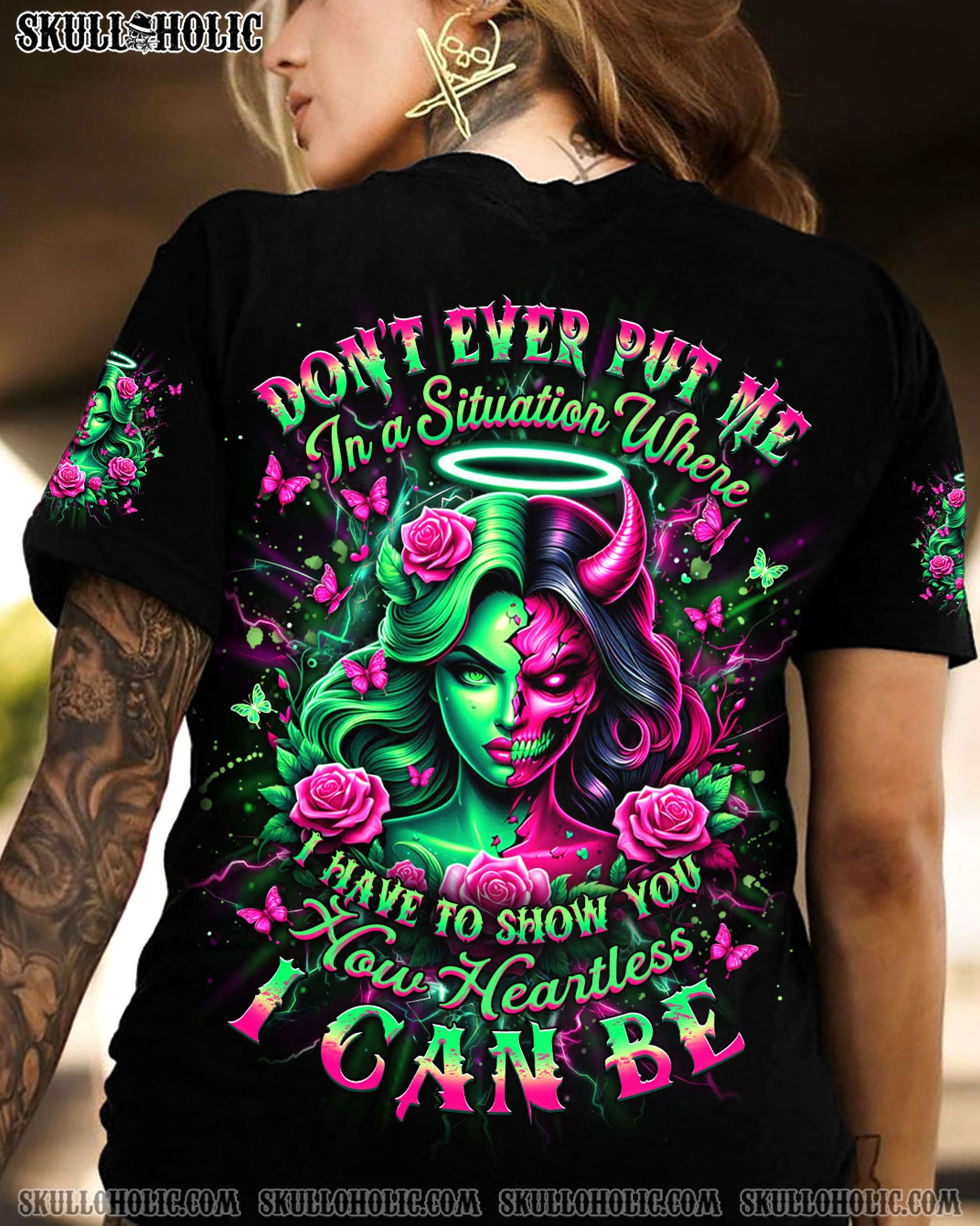 Dont Ever Put Me I Can Be Half Angel Half Devil Skull Gothic Graphic AOP Shirts _3_ 1wZLE