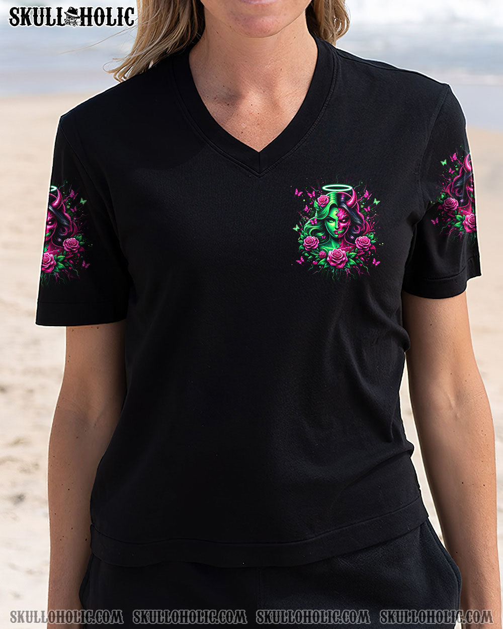 Dont Ever Put Me I Can Be Half Angel Half Devil Skull Gothic Graphic AOP Shirts _4_ kcFDL