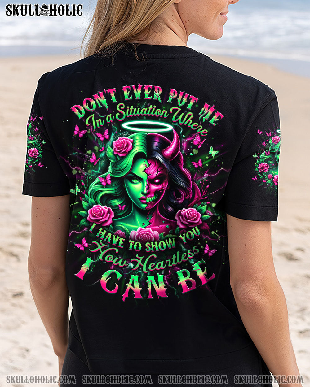 Dont Ever Put Me I Can Be Half Angel Half Devil Skull Gothic Graphic AOP Shirts _5_ RbYUs