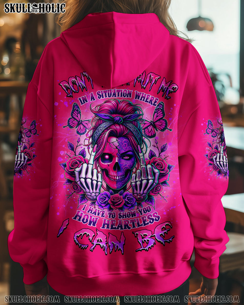 Dont Ever Put Me I Can Be Pink Skull and Rose Gothic Attitude Graphic AOP Shirts _1_ uiXU0